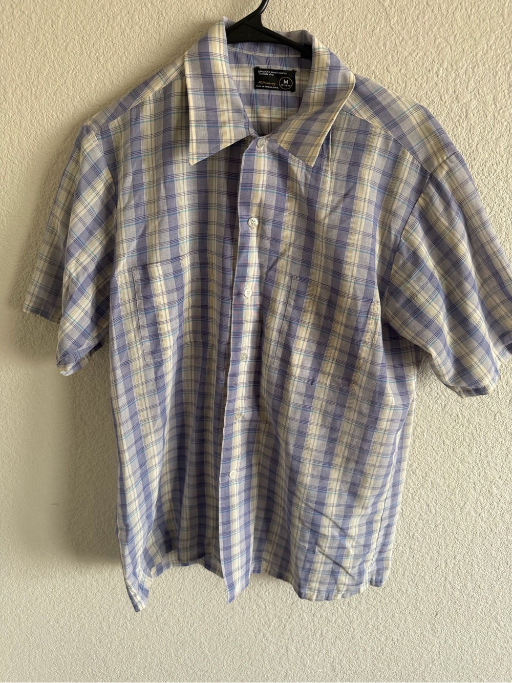 jcpenney Light Blue and White Plaid Short-Sleeve Button-Down Shirt